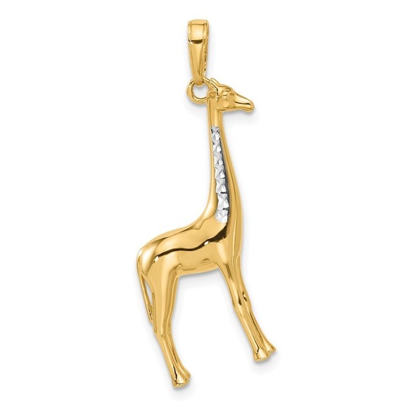 14K Gold and White Rhodium D/C 3D Giraffe Pendant - Picture 1 of 4